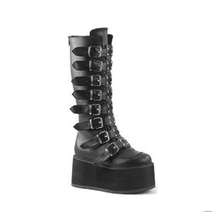 DEMONIA Damned-318 Black Vegan Leather Platform Boot